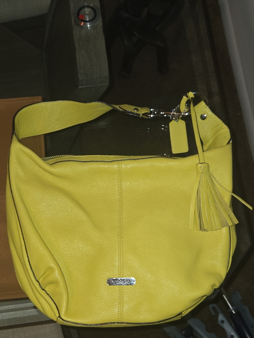 Coach Yellow Leather Shoulder Bag with Tassel